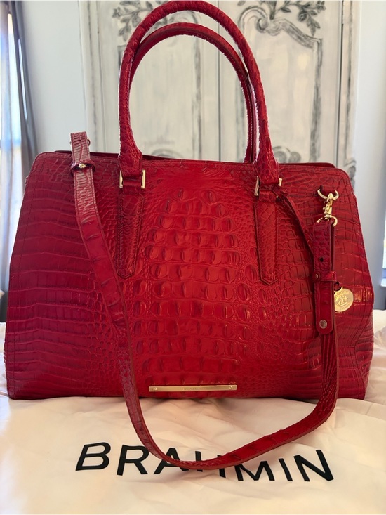 Brahmin Handbags - Brahmin Red Embossed Croc-Textured Satchel with Gold Hardware